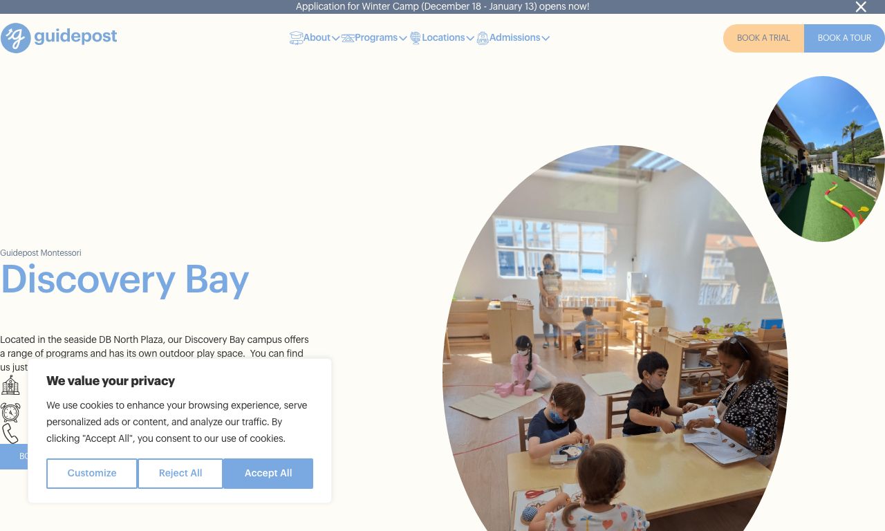 Screenshot of the Home Page of GUIDEPOST MONTESSORI INTERNATIONAL KINDERGARTEN (DISCOVERY BAY)